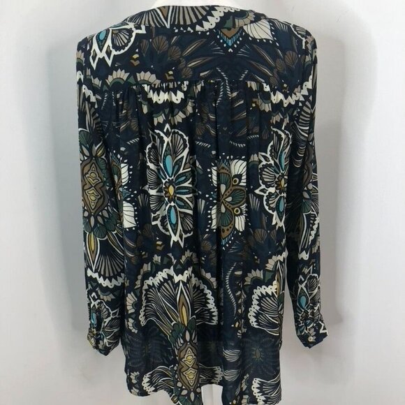 H&M Floral Print Long Sleeve V-Neck Blouse Size 4 Button Front Brown Blue Office - Picture 4 of 14